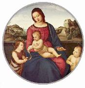 RAFFAELLO Sanzio Madonna Terranuova, Szene: Maria mit Christuskind und zwei Heiligen, Tondo Sweden oil painting artist